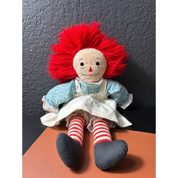 Vintage Raggedy Ann Stuffed Doll Red & White Striped Stockings 16" Tall - Picture 1 of 4